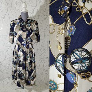 St. Michael VTG Nautical Sailing Printed Pleated Midi Skirt Set